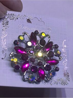 Chloe Brooch Pink Aurora Borealis Silver Broach pin Fuchsia Crystal Brooch